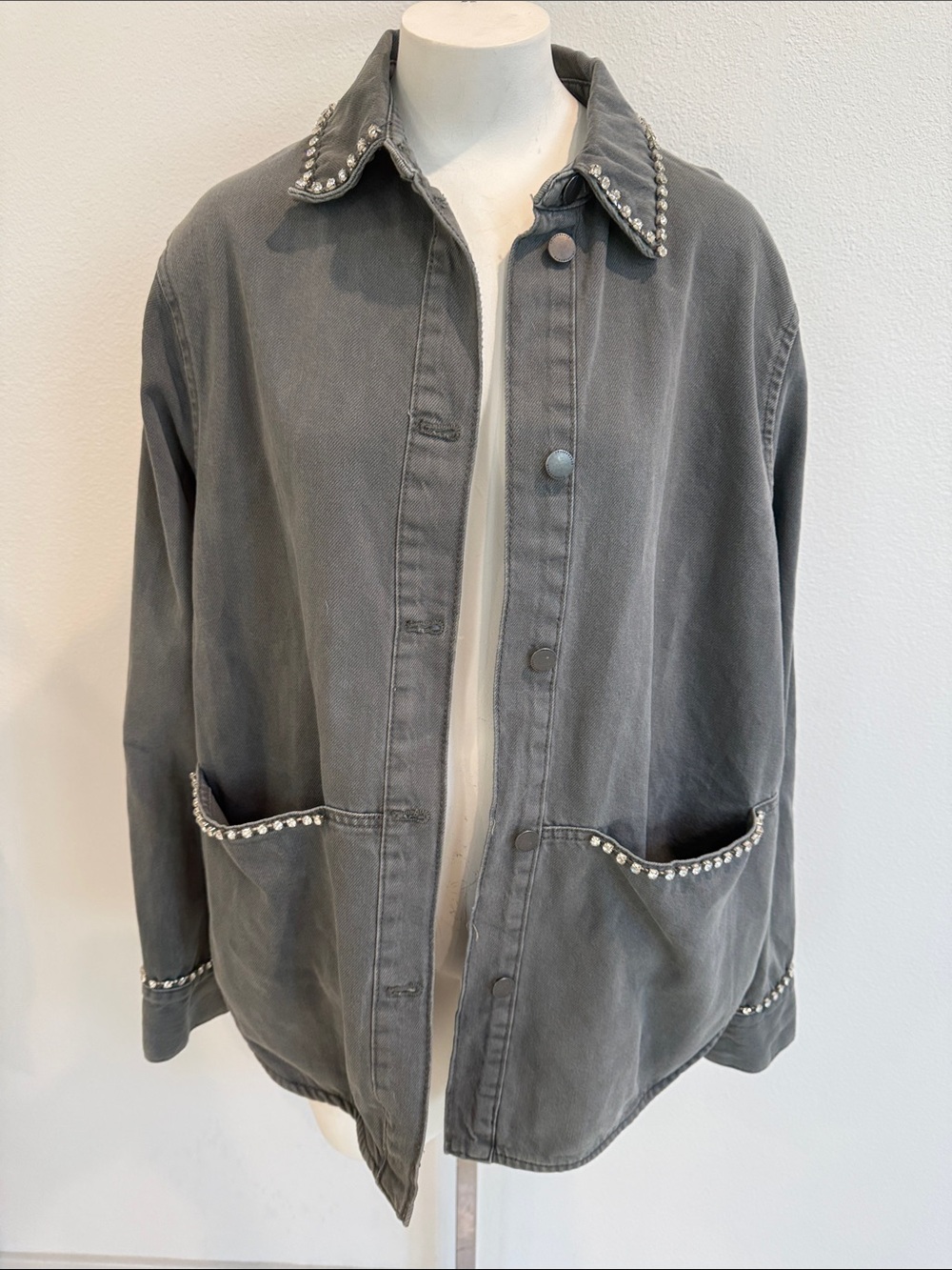 Zara Gray Stud-Trim Denim Jacket Sz M
